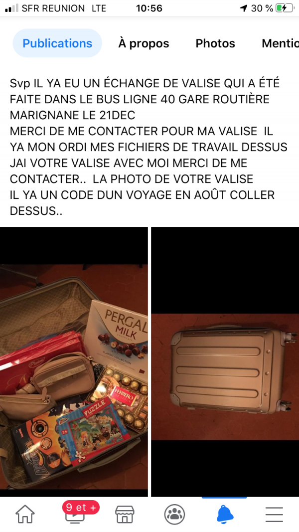 Valise grise échange ligne 40 entre