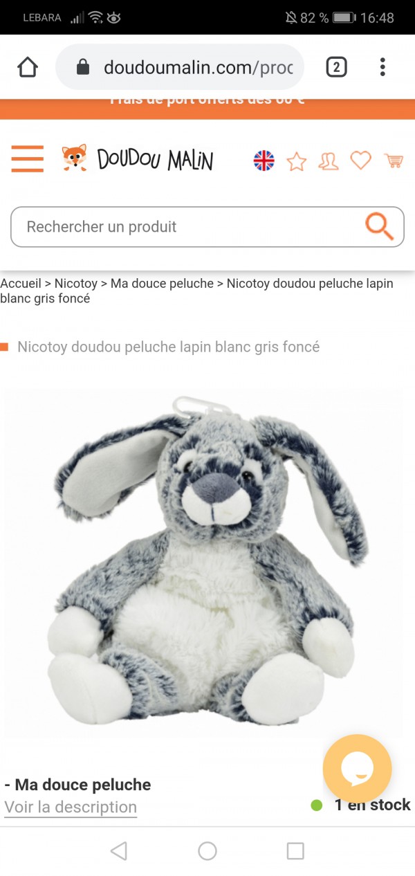 Perdu foufou lapin gris et blanc
