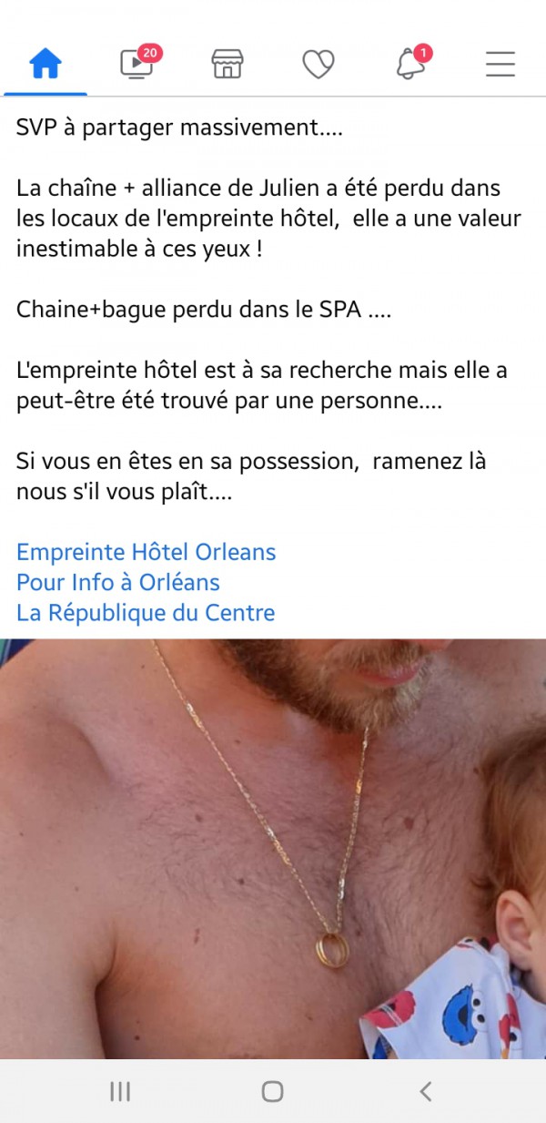 Chaînées or + double alliance bague en or empreinte hotel Orléans