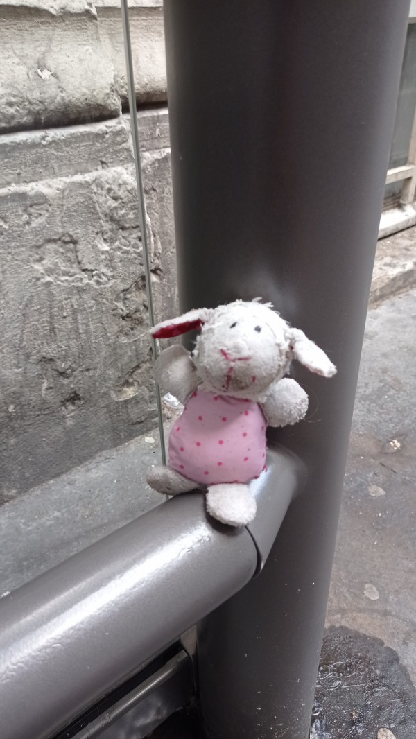 Doudou mouton rose perdu