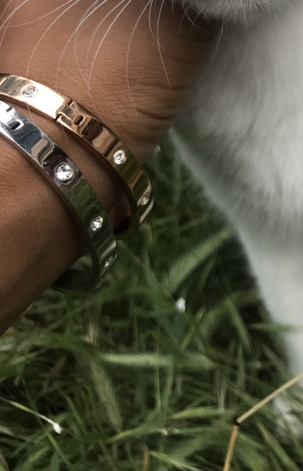 Bracelet trio or argent et or blanc avec écrit mon prénom à l'intérieur