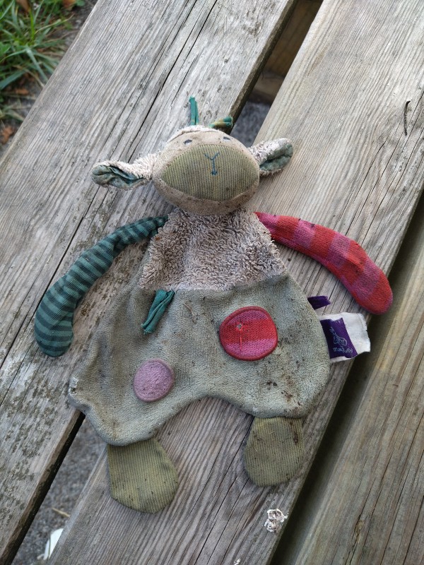 Doudou trouvé sur une passerelle sur la vélo route allant de Torped à Osselle (25320)