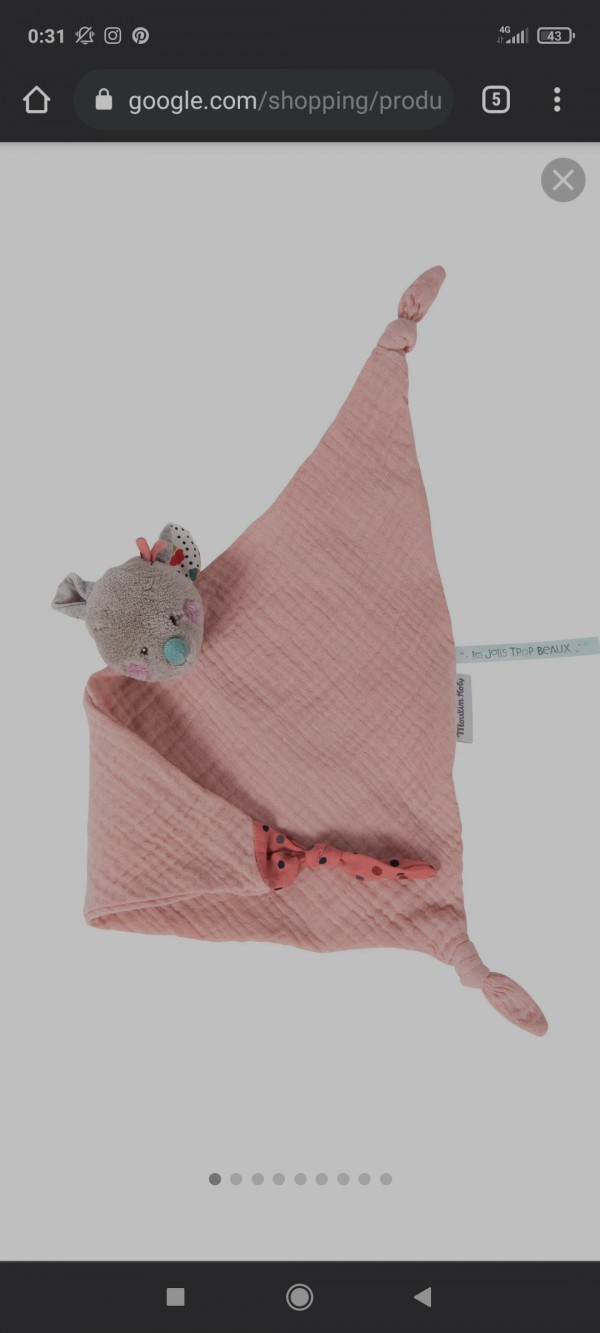 Perdu doudou rose souris moulin roty 44230