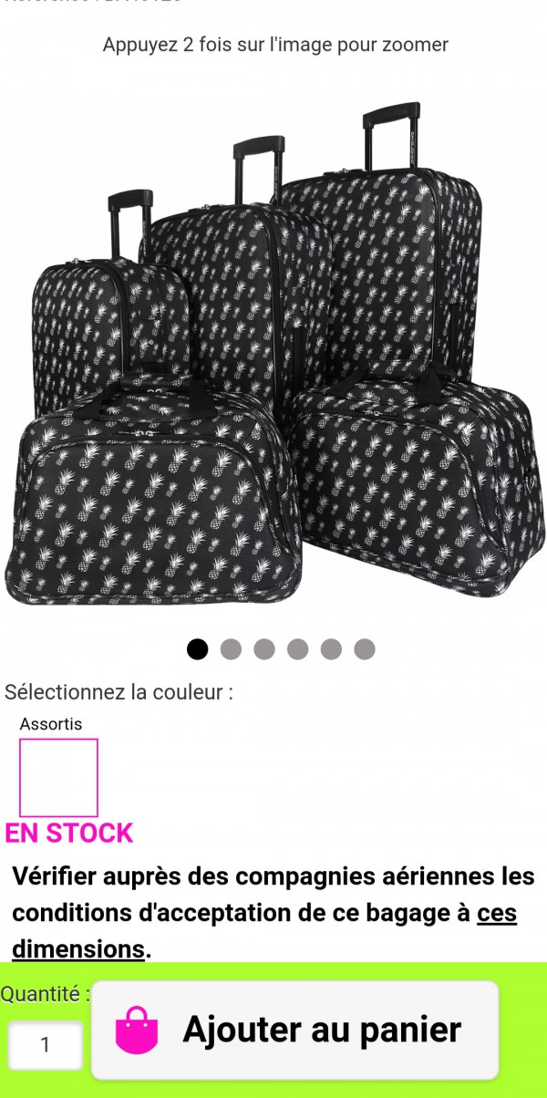 Ensemble de valises noires avec des ananas blanc marque bleu cerise