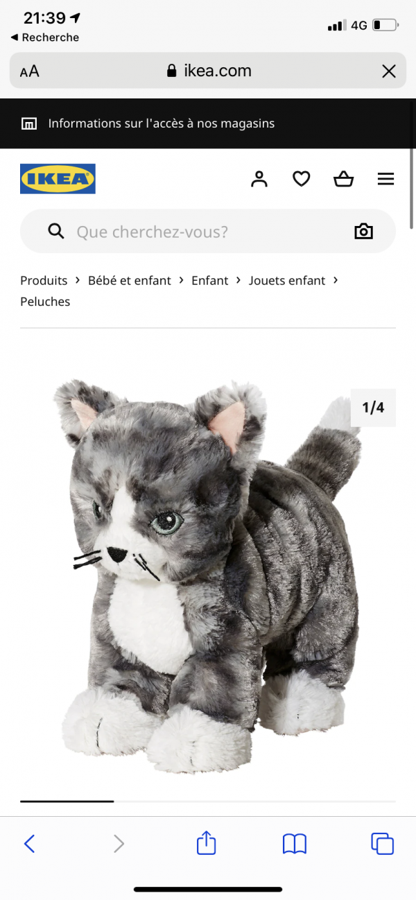 Perdu Doudou chat tigré IKEA
