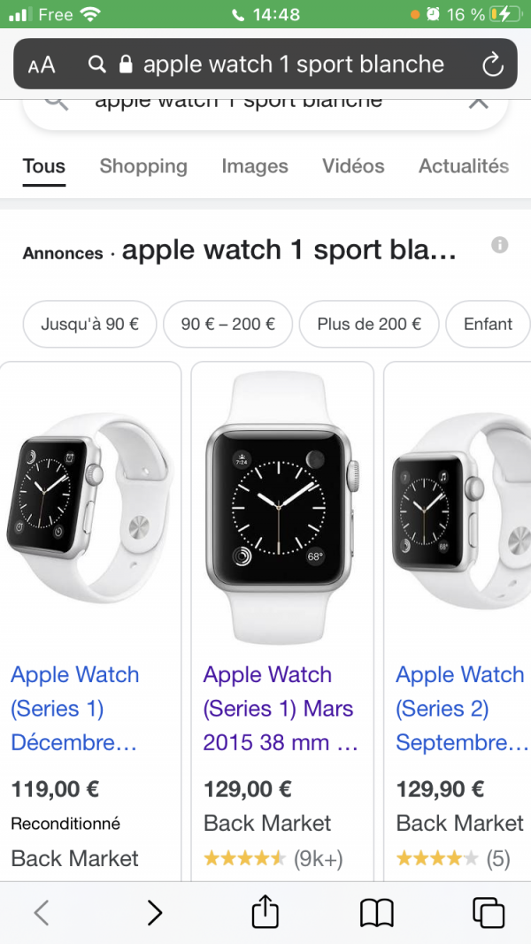 Perdu Apple Watch blanche le 9/08/21 entre le poste de sécurité et la porte 34 terminal 1B aéroport marseille