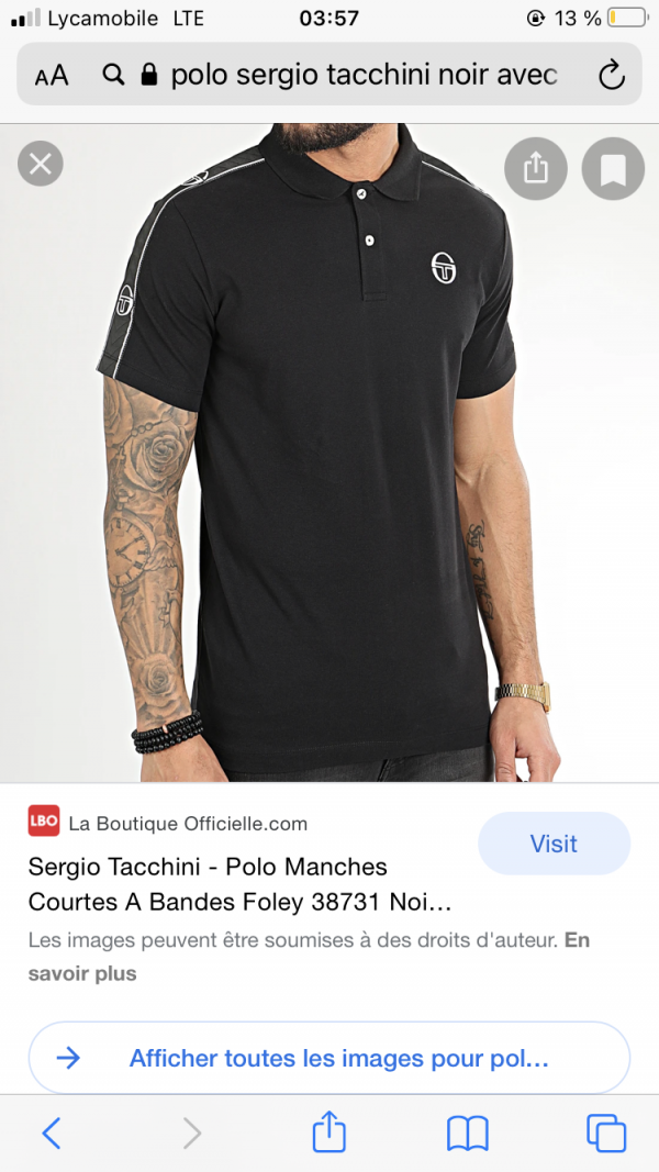 J’ai perdu mon polo noir à manche courte de avec des des bande sur les bras de la marque Sergio taccihini a la plage des Palavas-les-Flots