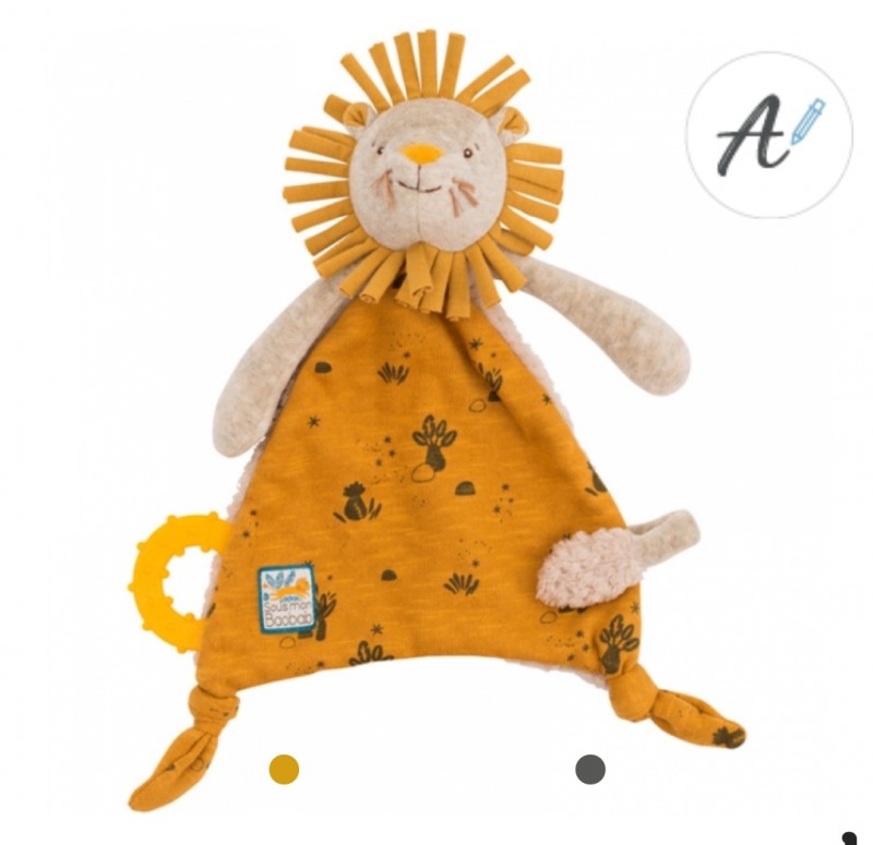 Doudou moulin roty jaune tête de lion avec tetine