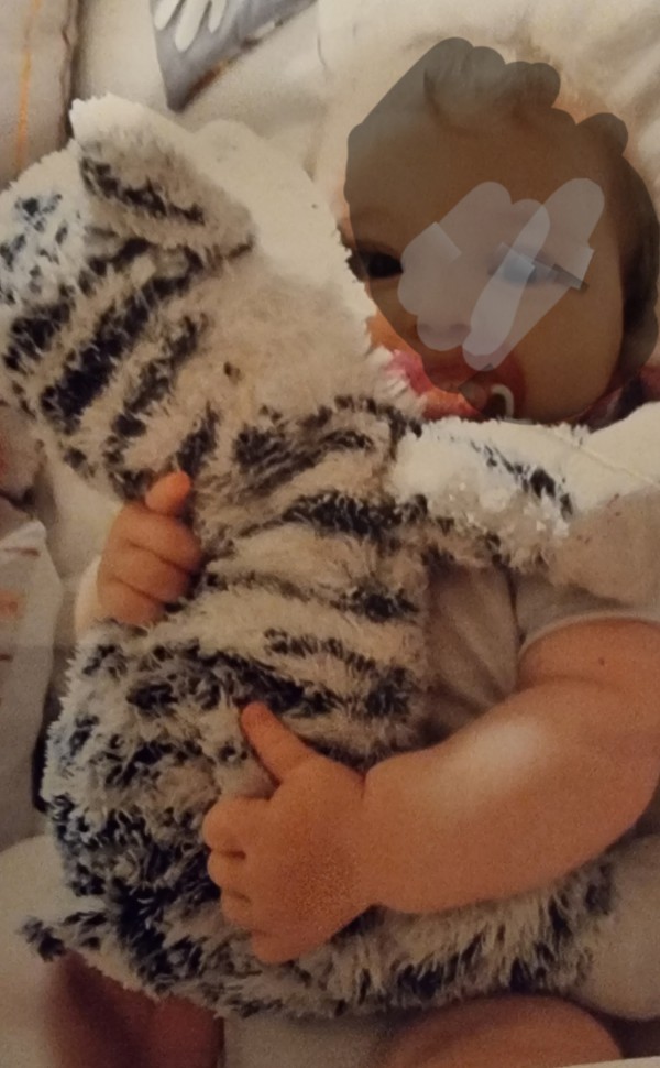 Perdu sac toile avec vêtements enfants et doudou tigre blanc enfant