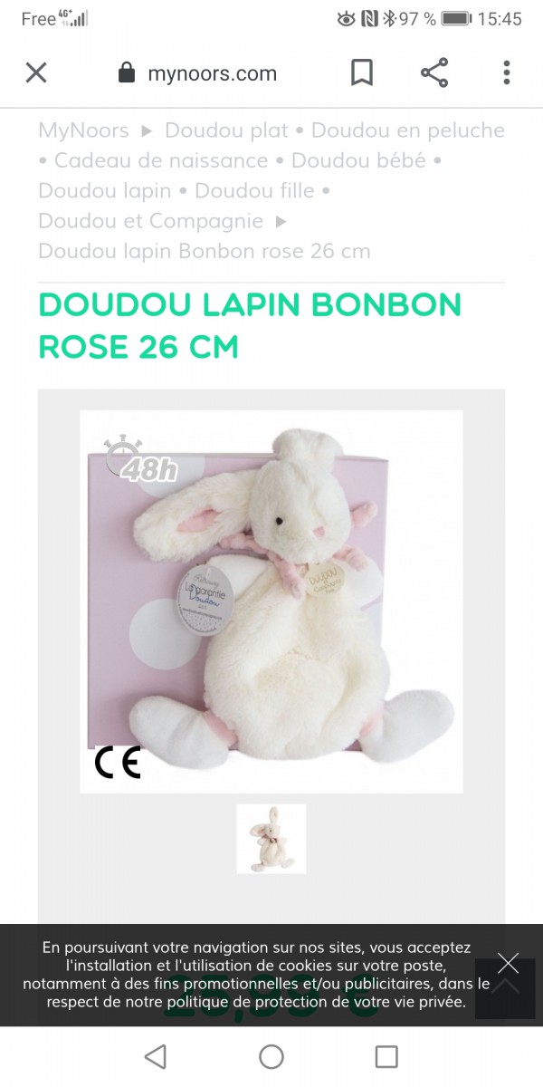Perdu doudou LAPIN BEIGE AVEC NŒUD ROSE