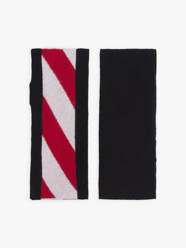 un gant / mitaine noir rayures rouges et blanches