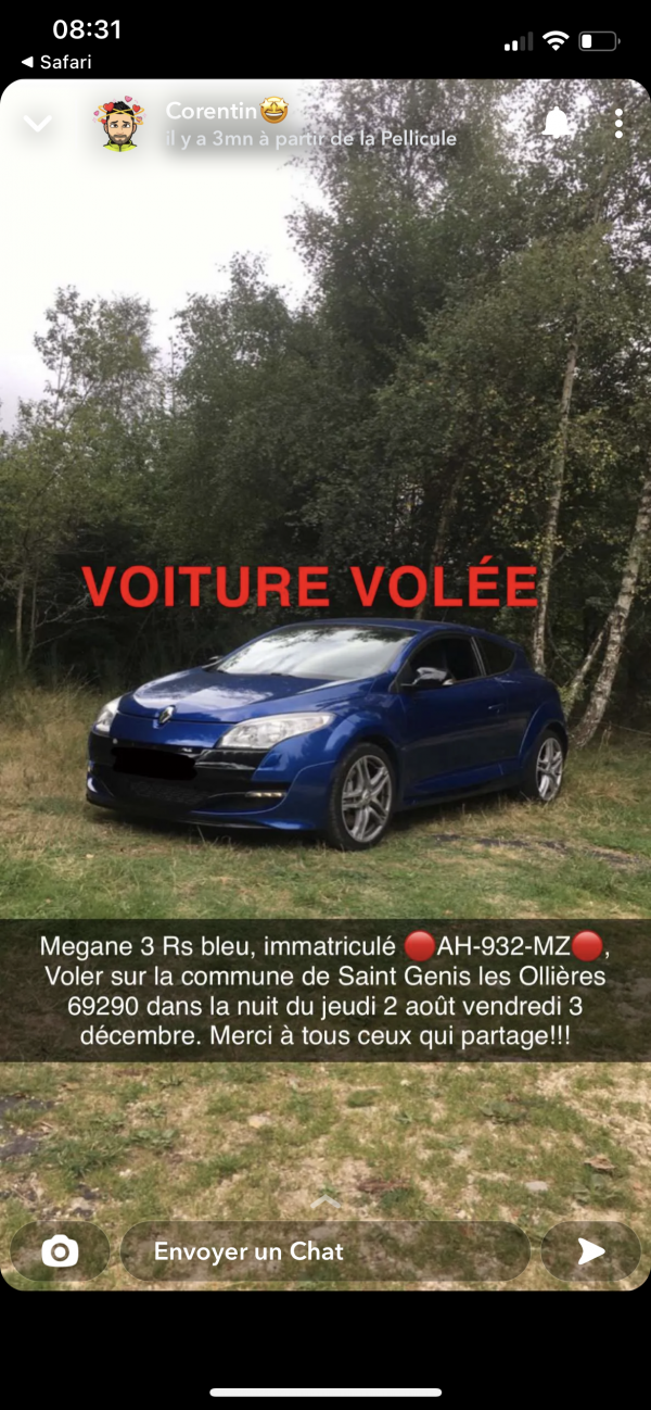 Renault megane 3 rs volé à saint genis les ollieres