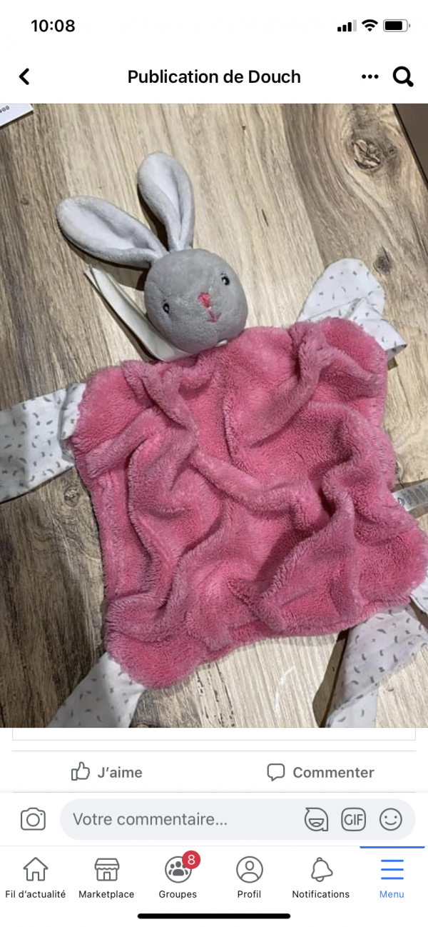 Perdu doudou lapin rose