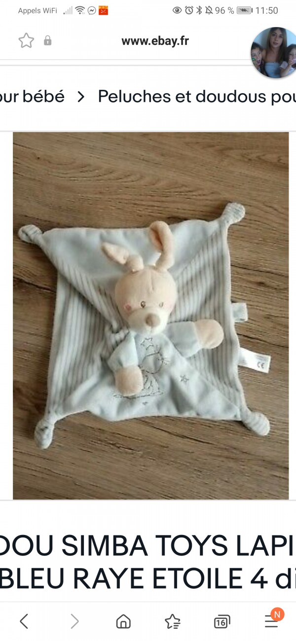 Perdu doudou lapin plat bleu Mandelieu