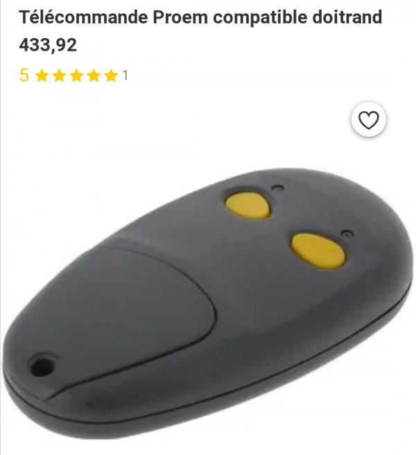 Télécommande proem couleur grise forme ovalisée deux boutons jaunes (voir photo jointe)