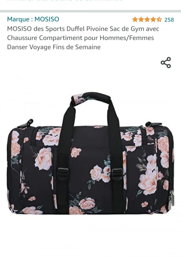 Sac de sport noir et fleurs