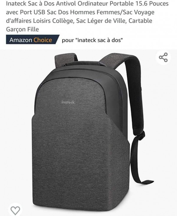Sac à dos gris Inateck volé gare du Nord quai 20 sur le train Paris-Laon