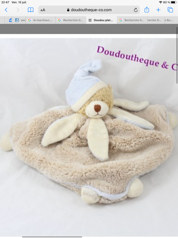 Doudou plat ours beige et bleu marque bukowski perdu a divonne lesbains
