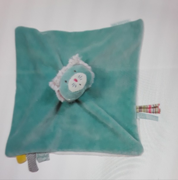 Perdu doudou plat chat de couleur vert