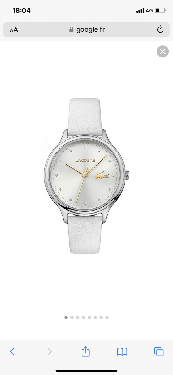 Montre Lacoste Argent avec bracelet cuire noire (femme)
