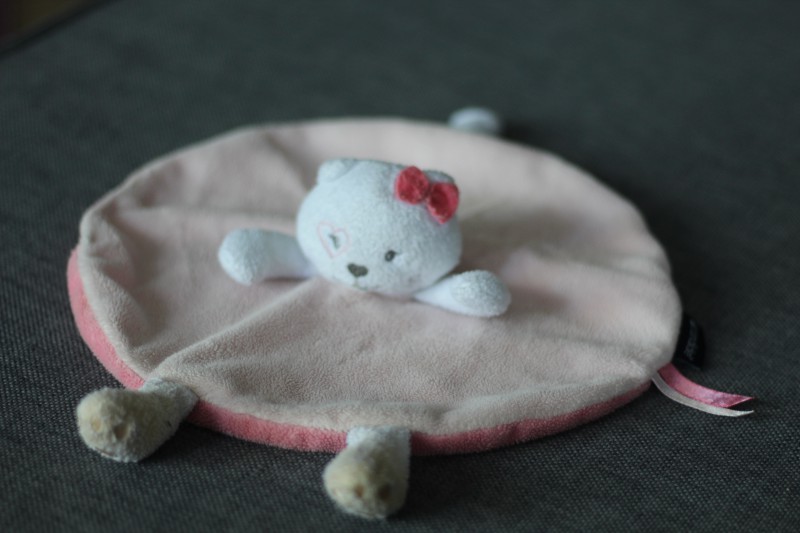 Doudou chat rose et blanc