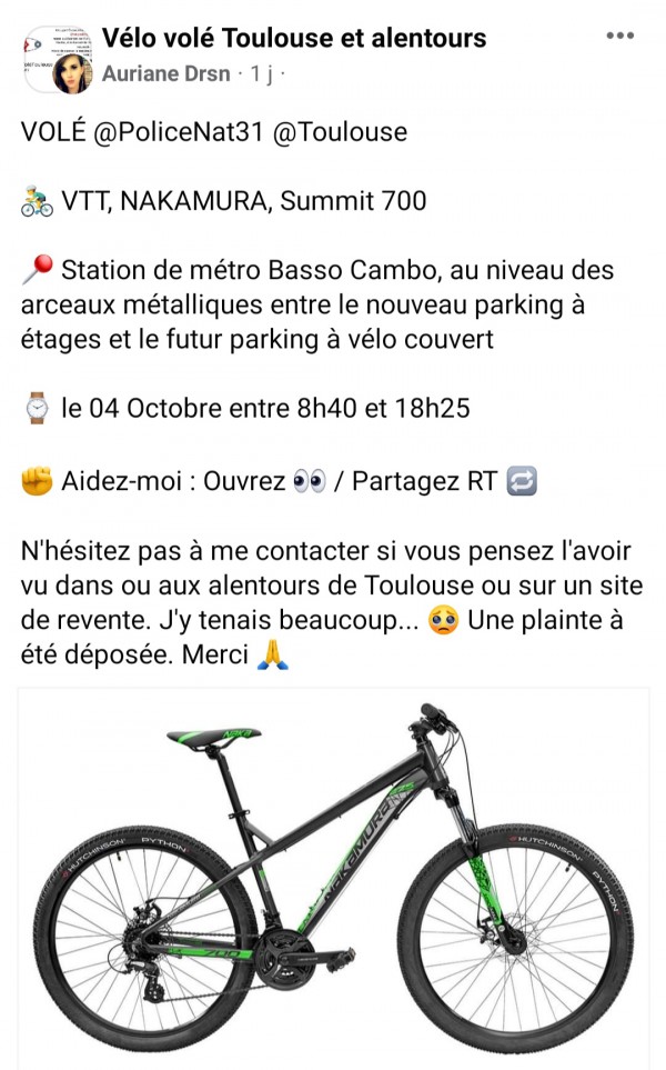 VTT volé : Nakamura Summit 700