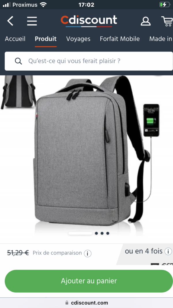 Sac à dos gris clair ds m aéroport de Rome sa vincci
