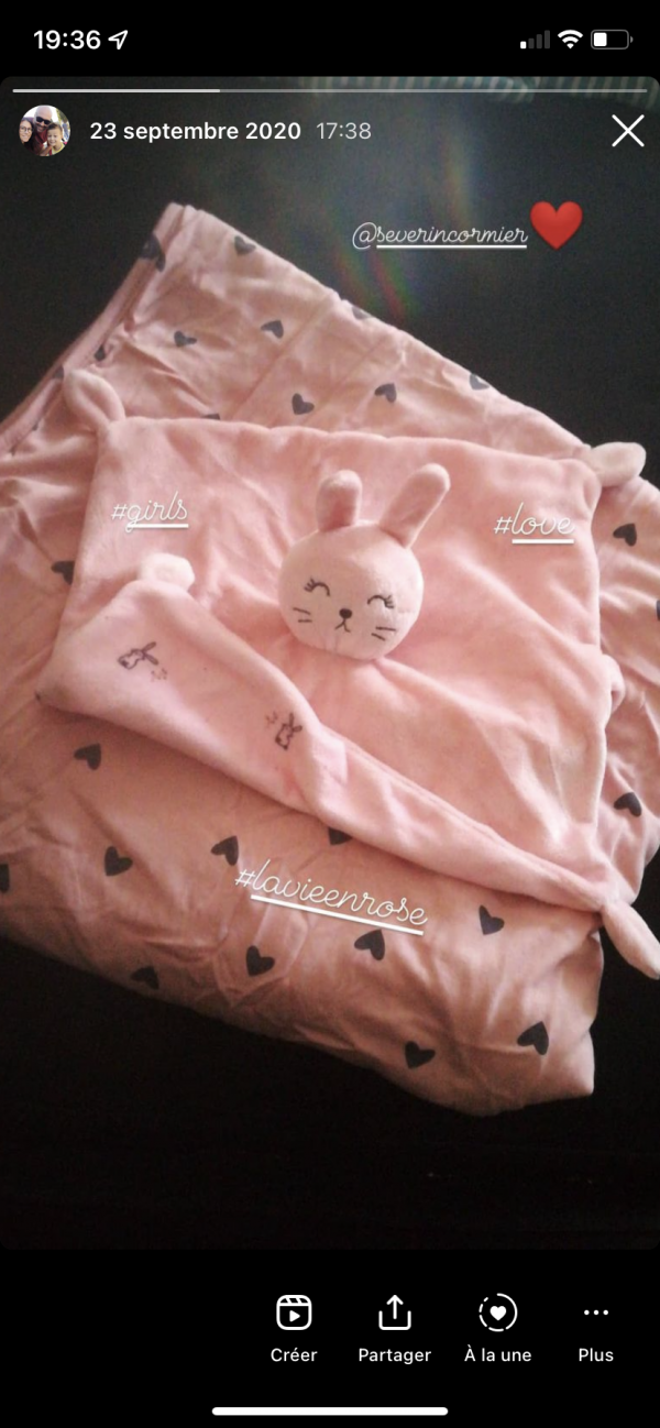 Doudou rose motif lapin