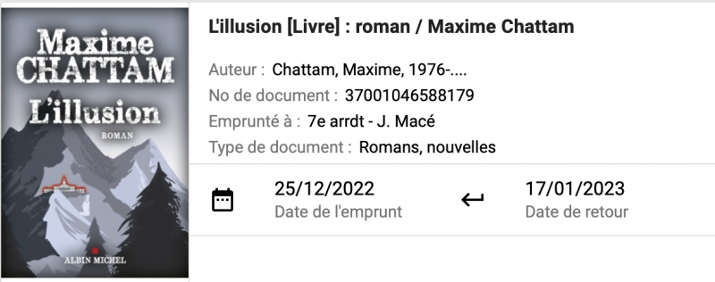 Perdu livre de bibliothèque - L'Illusion de Maxime CHATTAM
