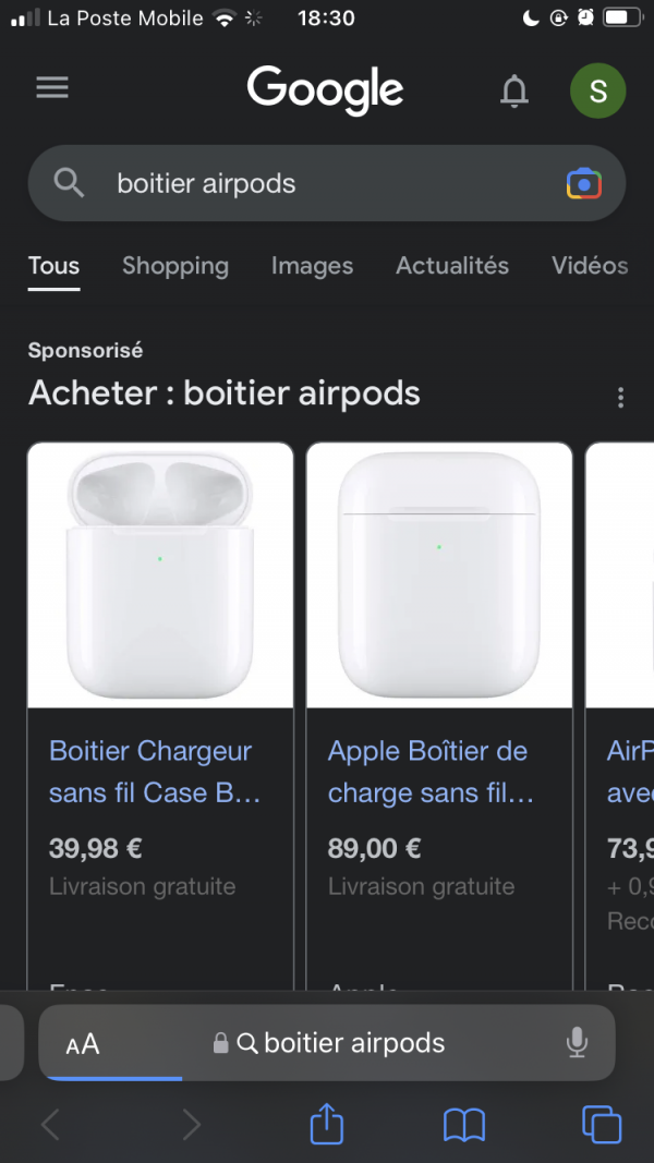 boîtier écouteur airpods blanc perdu