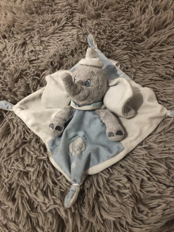 Doudou Elephant Dumbo bleu/gris/blanc