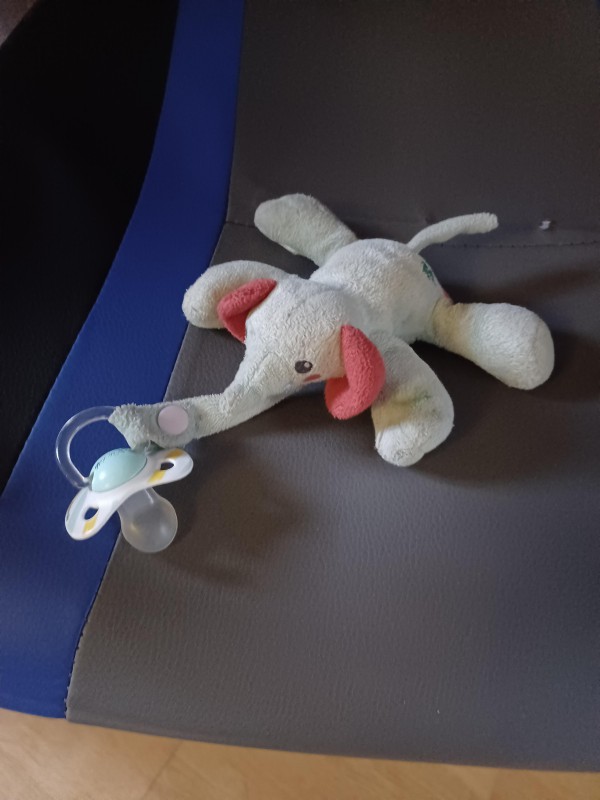 Doudou elephant avec sucette trouvé à Angouleme Rue des Colis