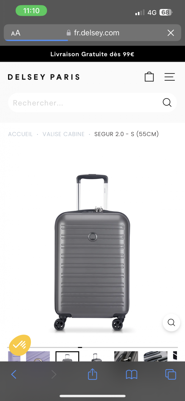 Valise cabine delsey grise perdue