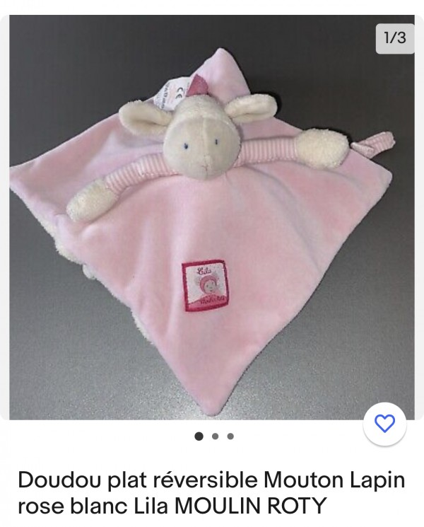 Doudou Lila mouton lapin blanc et rose