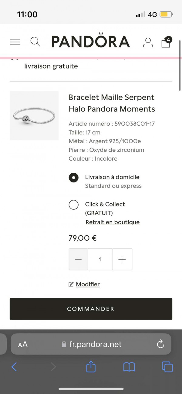 Bracelet Pandora avec charms, Rennes