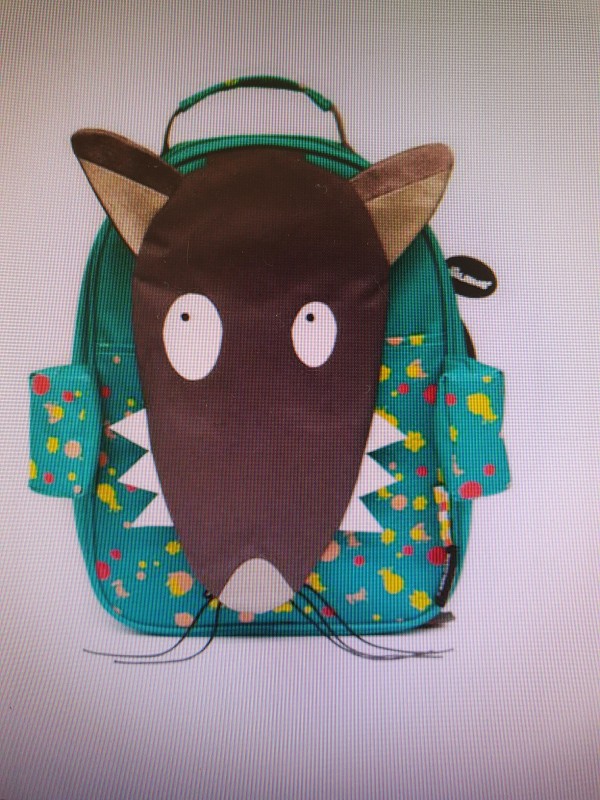 Petit Sac à dos p'tit loup ( tête de loup sur le devant) vert pour enfant en maternelle, dans le bus C20 vers francheville
