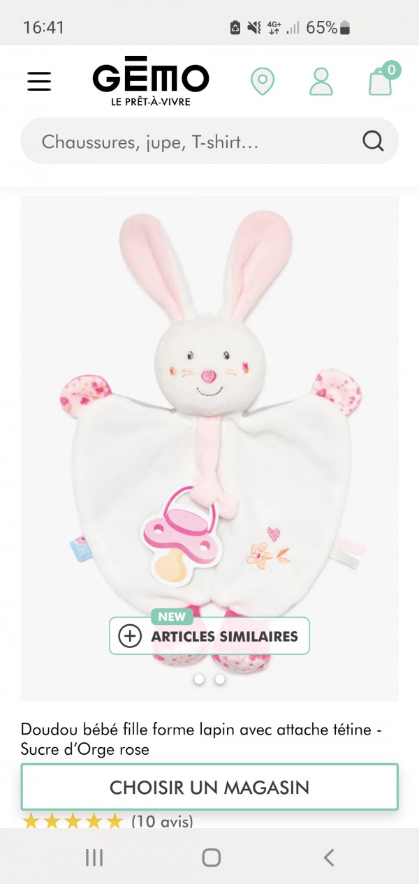 Doudou lapin avec tetine "papa"