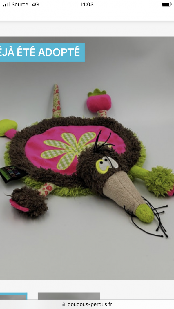 Doudou DOUDOU PLAT TAUPE MARRON VERT ROSE FUNKY GARDEN