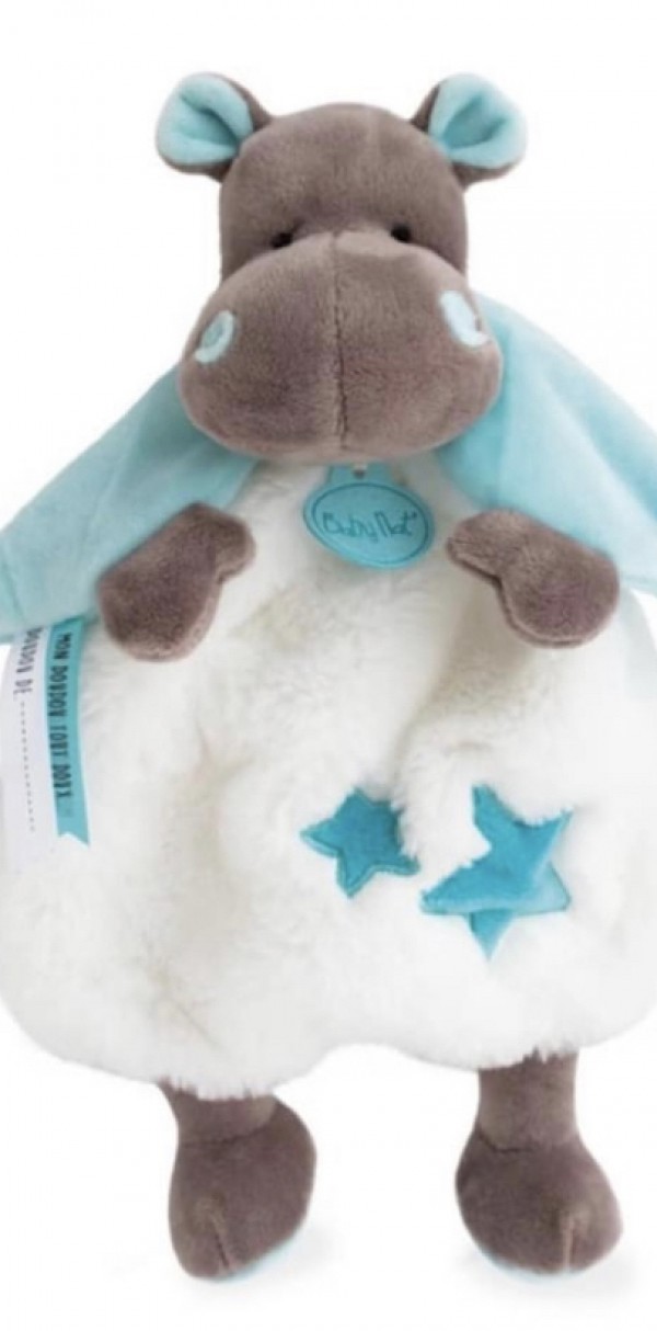 Doudou perdu blanc et bleu claire
