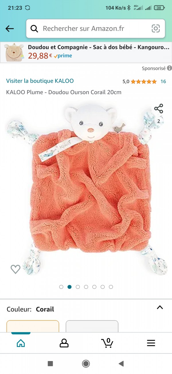 Doudou ourson orange