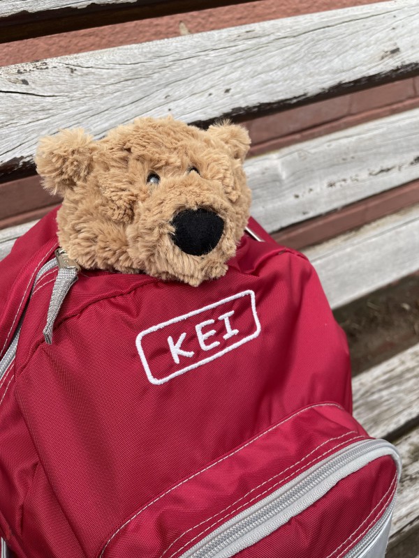 Sac à dos avec ours en peluche, iPad et jouets