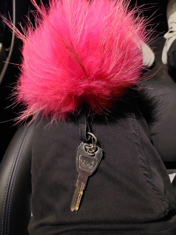 Clé avec pompom rose et photo enfant, Rue des Alliers, Metz