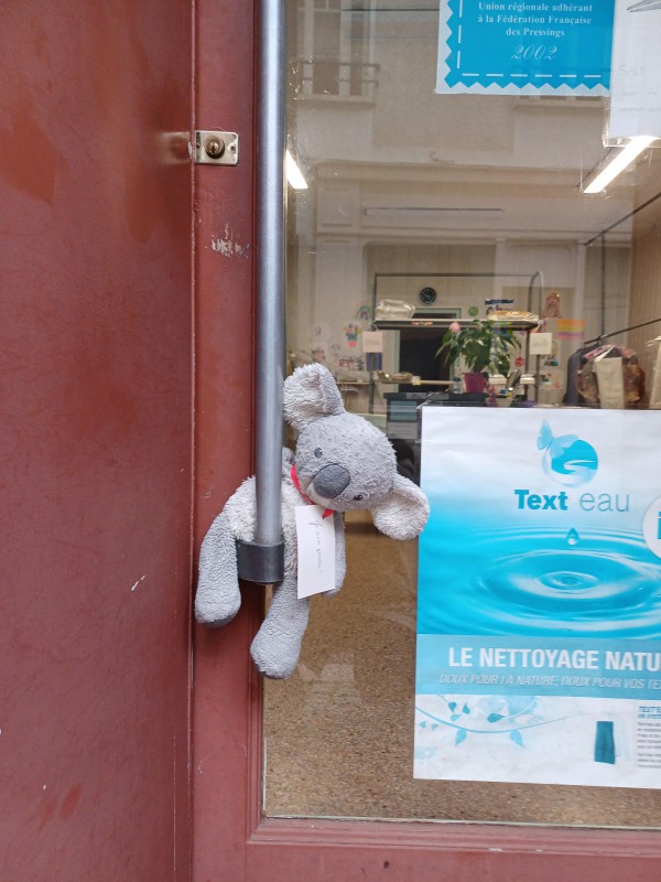 Doudou koala trouve rue Émile zola bourges