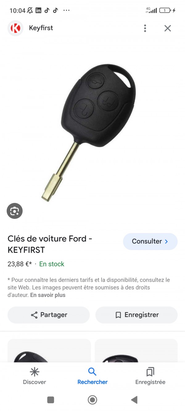 J'ai perdu la clé d'une voiture, FORD le 6 janvier 2024 sur Besançon