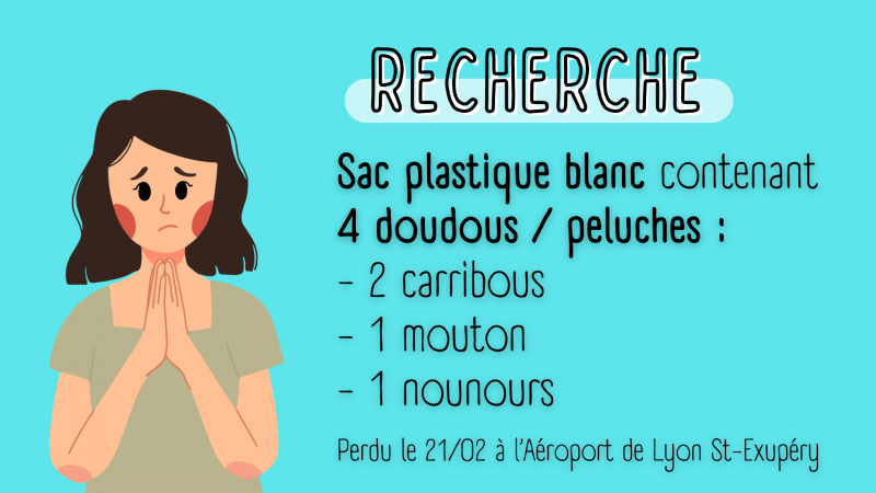 Sac plastique blanc contenant 4 peluches